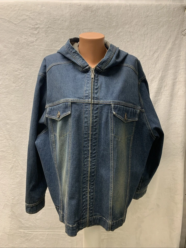 Chaqueta de mezclilla elástica vintage L A Blues para mujer 26W con capucha cremallera bolsillos granja Foto 2 de 4