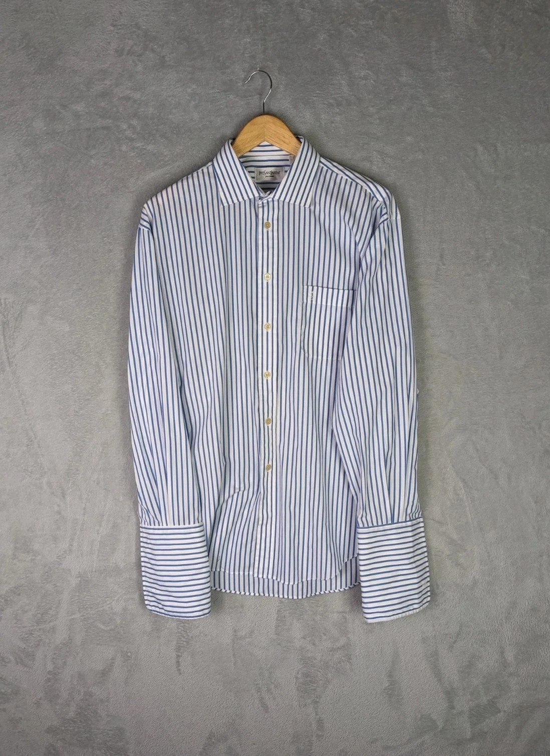 SAINT LAURENT (YSL) Camicia YSL Yves Saint Laurent blu a righe maniche lunghe vestibilità classica: 16" 40 41"