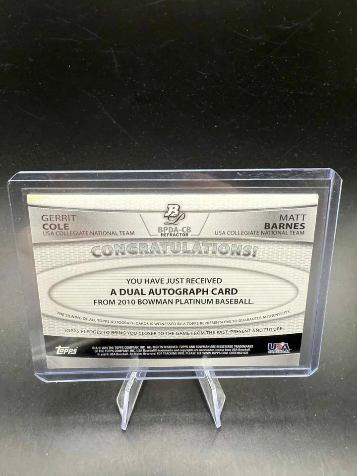 Bowman Platinum Gerrit Cole Matt Barnes RC 2010 refractor automático doble #/99 Foto 2 de 2