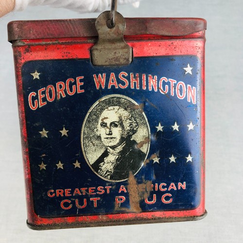 Antik 1910 George Washington Tabakschliff Stecker Blech Eimer Brotdose Rauch Kauen - Bild 7 von 17