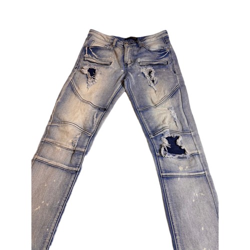 M. Society Distressed Denim Moto Jeans Ripped Knee Patches Kid's Size 16 - Picture 2 of 6