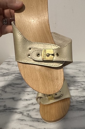 Dr Scholls Original Wooden Exercise Sandal Clog Gold /Gold Made in Italy Sz 10 - Picture 8 of 8