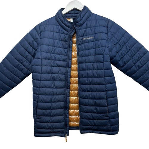 Columbia Youth Powder Lite Omni-HEAT Puffer Jacket Size XL Navy Blue Gold Lining - Picture 2 of 17