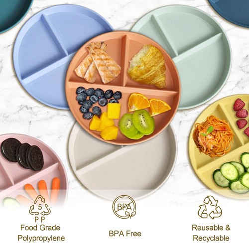 Divided Plates for Adults (8 Packs) Unbreakable Portion Control Plate Sectioned - Picture 4 of 7