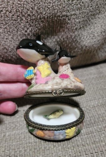 Orca & Baby Orca Wal Keramik Scharnier Schmuckschatulle Fisch lose innen Schmuck - Bild 7 von 12