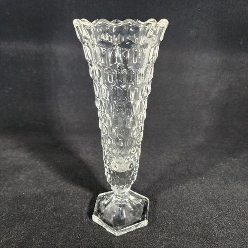 Vintage Fostoria American Elegant Cubist Clear Glass Footed Flared Bud Vase 6"