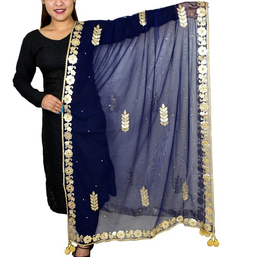 Golden Embroidered With Gotta Patti Net Dupatta Scarf Chunni Wrap For Party Wear - Bild 12 von 40