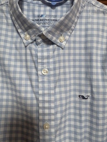 Vineyard Vines Performance On The Go  Blue Check Long Sleeve Med. Button. NWOT - Picture 1 of 4