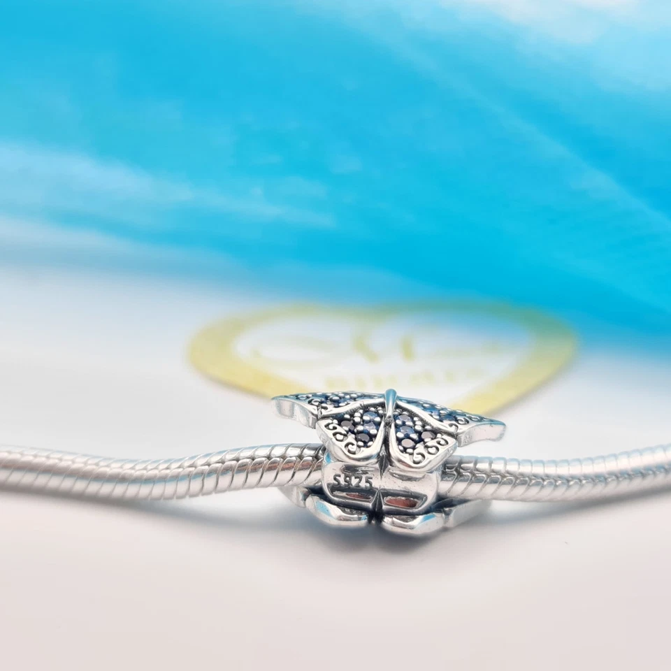 Charm argento 925 farfalla zirconi blu azzurro - Immagine 4 di 4