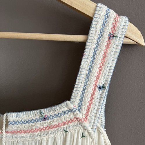Antiguo Maxi Vestido Azul Marino Bordado Definido Cintura Campesino Lechera Countrycore Crema - Imagen 6 de 16