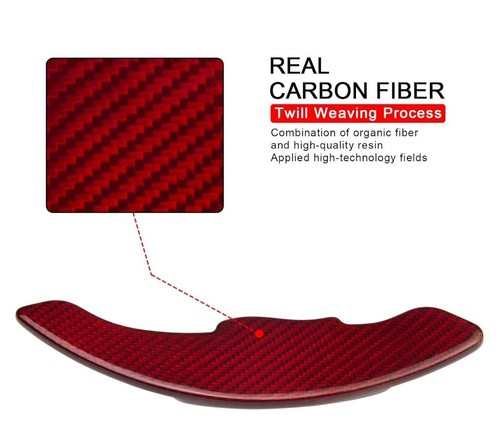 TANGSEN Real Carbon Fiber Steering Wheel Shift Paddle Extended Shifter Trim RED - Bild 3 von 10
