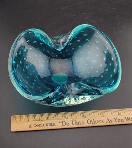 Posacenere in vetro blu soffiato a mano originale veneziano Murano, Made in Italy - Foto 2 di 23