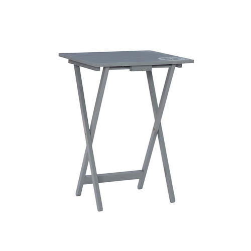 Linon Lorie 5 Piece Tray Table Set Planked Top with Compass Design in Gray Wood - Photo 7/14