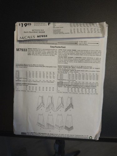 McCall's M7933 Asymmetrical Knit Skirts w Ruching & Ruffles Sz 6-14 UNCUT - Picture 2 of 3