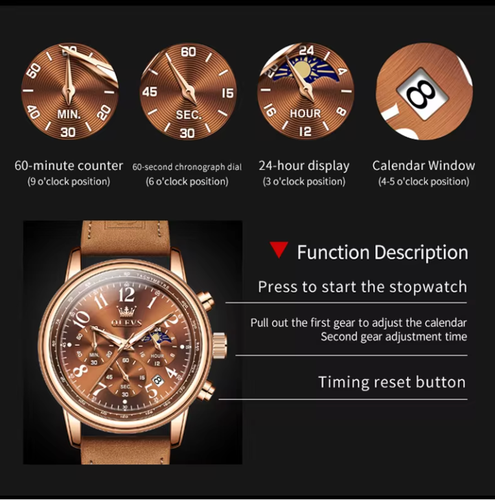 OLEVS Quartz Watch Waterproof Luminous Multifunctional Chronograph Watches Mens - Picture 2 of 4