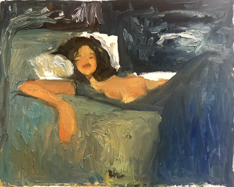 Pintura al óleo Retrato Niña "Jill in Interior" 16"x20" Lienzo Original Firmado BVC Foto 2 de 3