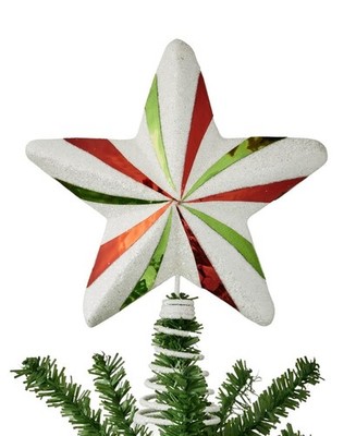 Holiday Lane Mini Green Red and White Striped Star Mini Tree Topper