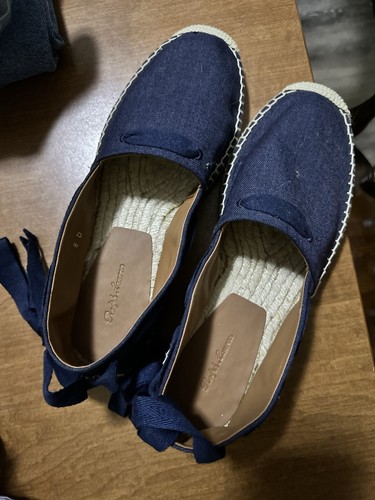 Ralph Lauren Bowsworth Spitze Leinen Logo mandelförmige Zehenpartie Slipper Herren 8 Damen 10,5 - Bild 3 von 18