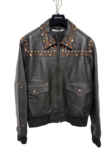 Givenchy Studded Calfskin Jacket Mens Large 52 Black Bomber Made in Italy - Picture 1 of 23