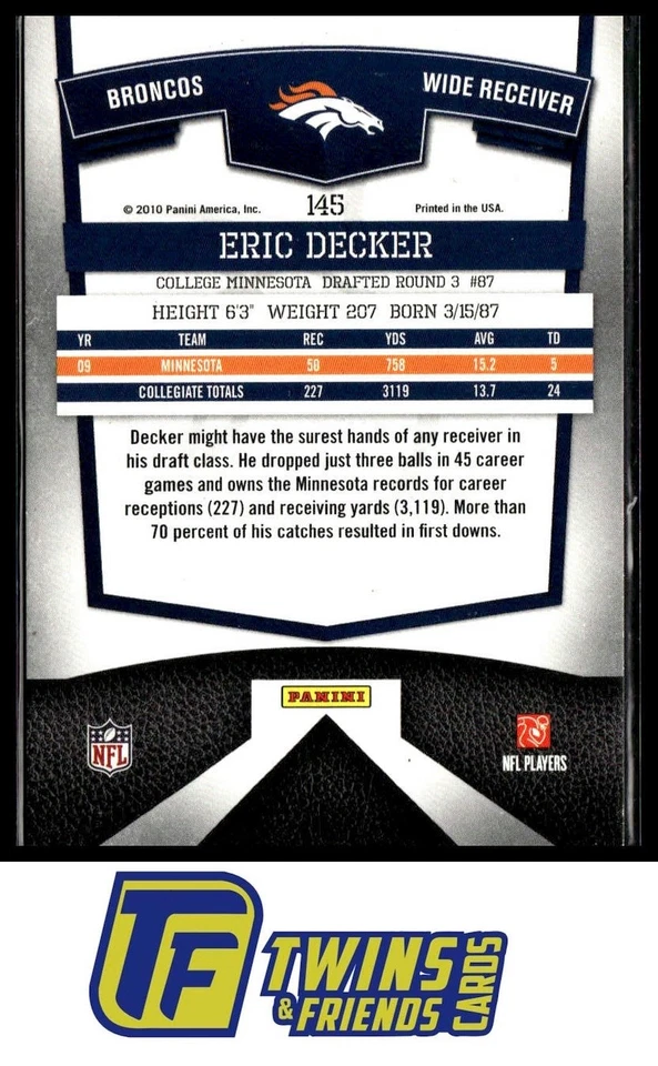 2010 Donruss Elite #145 Eric Decker #/999 - Image 2 of 2