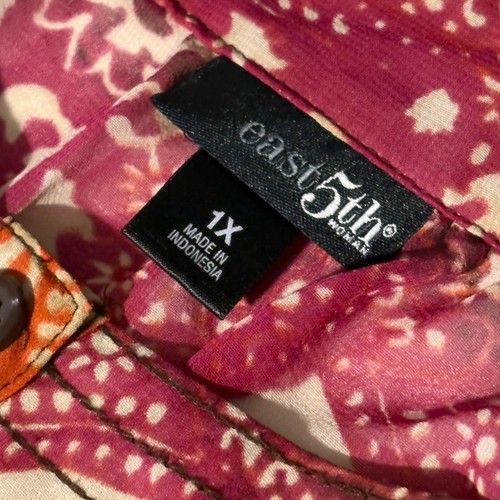 Fairycore East 5th Woman Blouse Orange Pink Elastic Waist Boho Peasant Top 1X - Picture 8 of 11