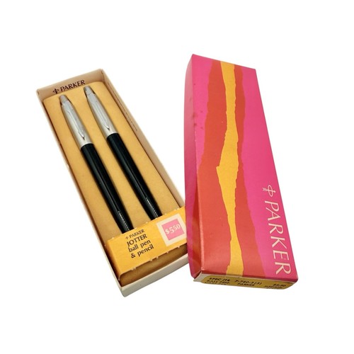 Vintage Parker Jotter Set Black Ballpoint Pen & 0.9 Pencil New In Box Brass USA - Picture 1 of 4