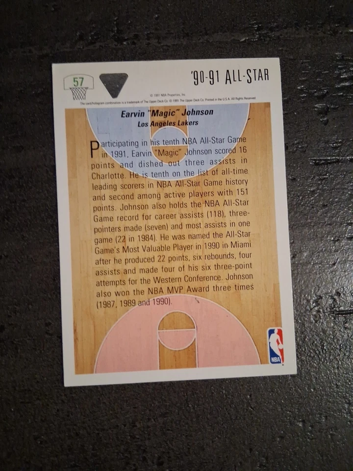 💎 Tarjeta Magic Johnson 1991 cubierta superior #57 clasificación All-Star casi nueva-como nueva 8,5 por GMA Foto 3 de 3