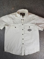 Harley-Davidson Short Sleeve Shirt Women  s Large Denim White Button Snap