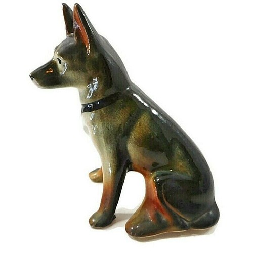 Vintage German Shepherd Dog Figurine Sitting Hand Painted Porcelain 6.75" - Picture 4 of 9