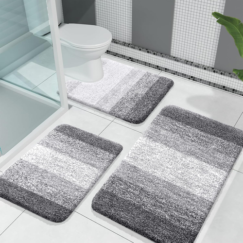 Bathroom Rugs Sets 3 Piece, Soft Absorbent Microfiber Bath Mats and U-Shaped Con - Picture 11 of 12