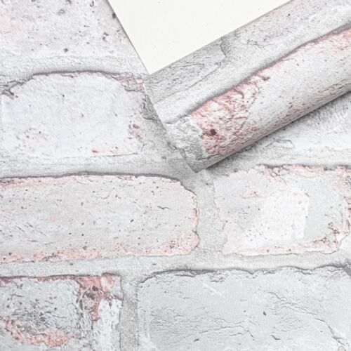 3D Pink Brick Wallpaper Grey Pastle Smooth Realistic Rustic Stone Effect Feature - Picture 6 of 8