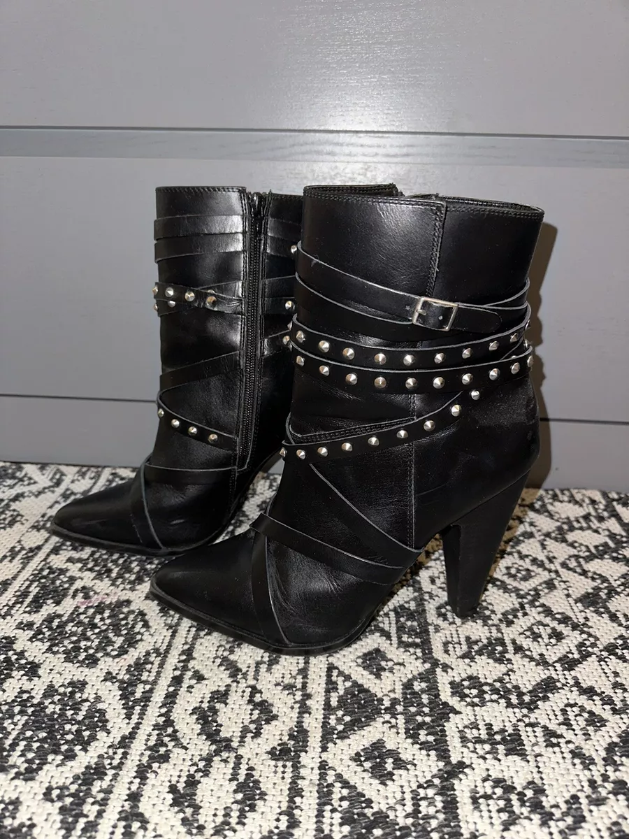 Aldo Black Heel Studded Zip Up Boots Womens 8.5 Booties | eBay