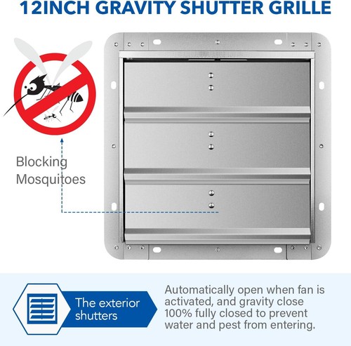 iPower 12"/14"/16"/18"/20'' Square Automatic Gravity Shutter Louver Vent, Silver - Picture 28 of 61