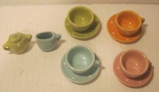 Doll House Miniature TEA SET Pastel Colors POLKA DOTS 4 C S Creamer  Sugar 