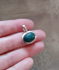 Vintage pendant sterling silver blue azurite Eilat stone set East-West oval 4.7g