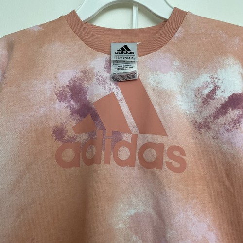 Adidas Little Girls’ 2 Piece Printed French Terry Pullover and Pant Set Peach 6X - Picture 4 of 4