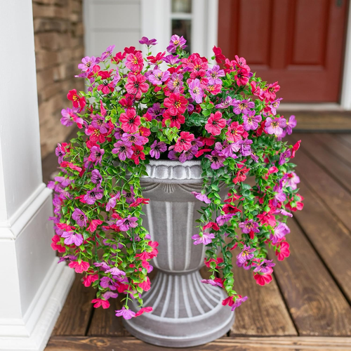 Artificial Flowers for Outdoors Fake Hanging Decoration, 2Pcs Purple and Hotpink - Picture 6 of 8
