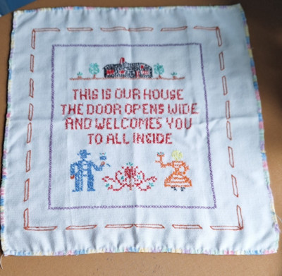 Sampler Needle Work On Cotton Vintage(3092Homt) Clean Damage Free