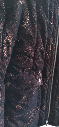 NorthStyle lace overlay Brown & Black Puffer Jacket Coat Size L NEW no tag - Picture 6 of 18