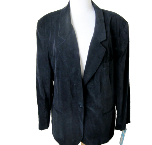 Black Velveteen Blazer Jacket Womens Size 20 Leslie Fay NEW Vintage