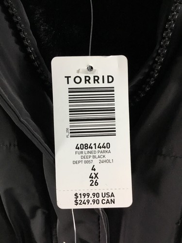 Torrid Winter Parka Women’s Plus 4 (4X, 26) Deep Black Full Zip Fur Lined Hooded - Picture 4 of 8