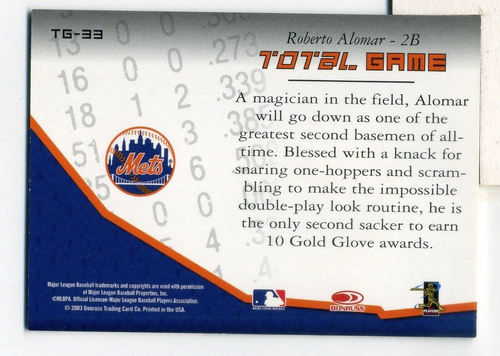 2003 (METS) Donruss Champions Total Game #33 Roberto Alomar - Picture 2 of 2