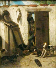 Oil painting animals dogs together Doghouse-Alexandre-Gabriel-Decamps on canvas