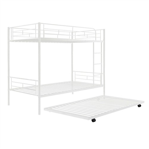 Twin-Over-Twin Metal Bunk Bed w/Trundle for Kids Teens Adult Bedroom-White - Picture 15 of 18