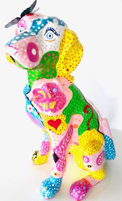 DOG Statue Art Collectible . UNIQUE Multi-Color on Ceramic . NEW RARE to FIND 