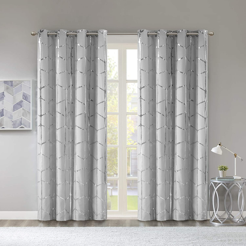 Raina Total Blackout Metallic Print Grommet Top Single Curtain Panel Thermal Ins