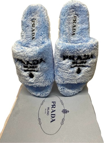 PRADA TERRY CLOTH SLIDE IN BLUE LOGO EMBROIDERED (EPJ029719) - Picture 5 of 12