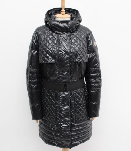 Women's Vintage MONCLER Carson Quilted Long Down Puffer Jacket Coat Black 5 ~L - Picture 6 of 17