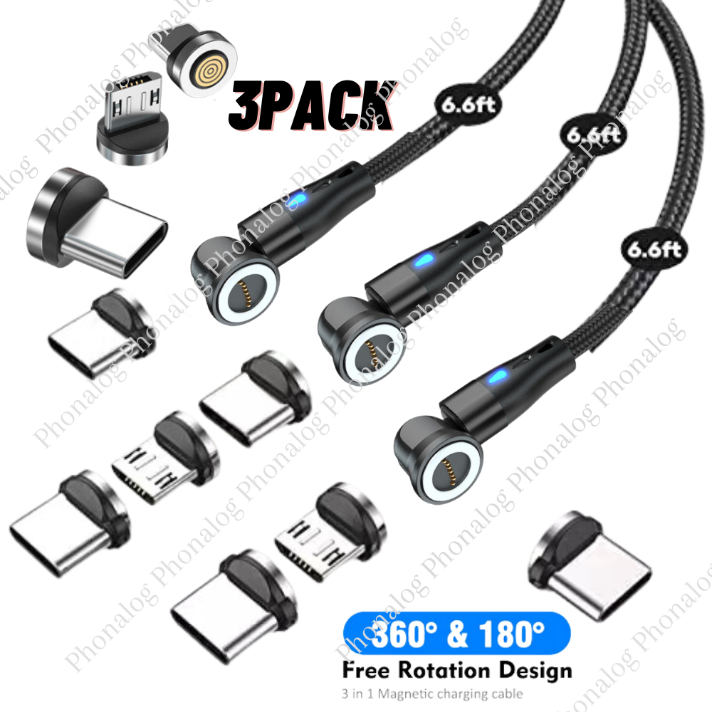 3 PACK Magnetic Phone Charger Fast Charging Cable For Micro USB/Type C/ iPhone