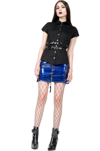 Camicia nera Lip Service Cyber Goth industriale cinturino vinile fibbia XS - Foto 3 di 5